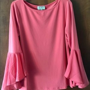 Joan Vass Coral/orange Tunic Ruffle sleeve, Large